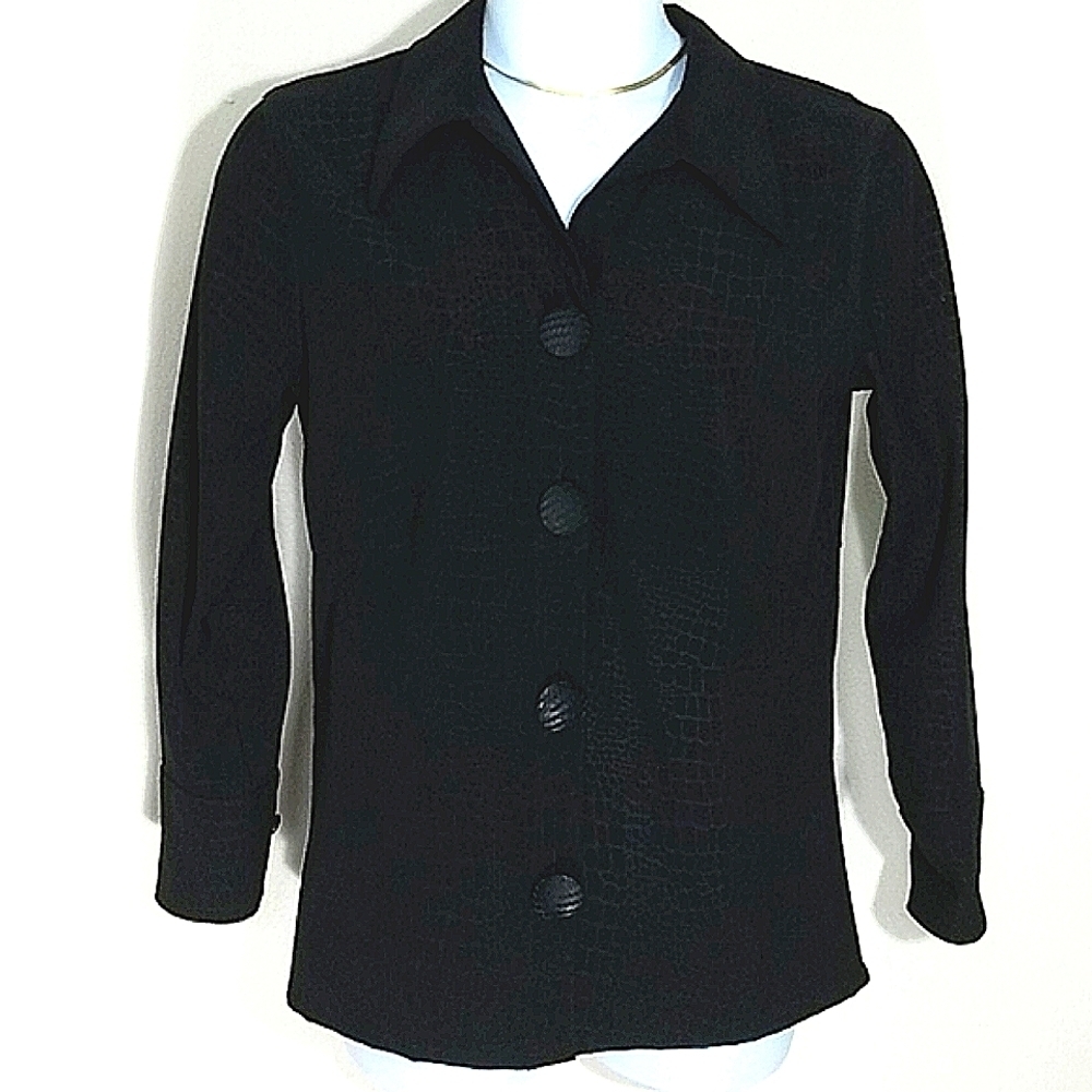 Shirt top Button black long sleeve textured snake print Swiftie Reputation Era